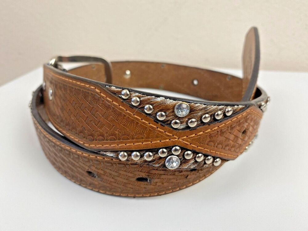 Nocona Belt Co. Kid Brown Leather Hair-On-Hide Belt Size 26 Western-Style Christ